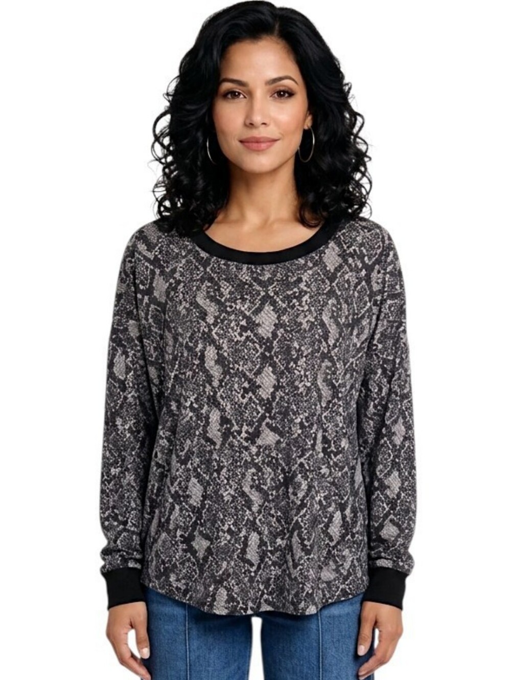 Michael Kors Black & Gray Snake-Print Long Sleeve Pullover Sweatshirt Size XL